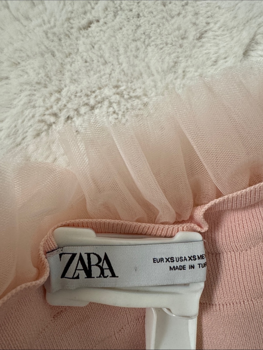 Zara Light Pink Tulle-Trim Knit Top - Picture 3 of 5
